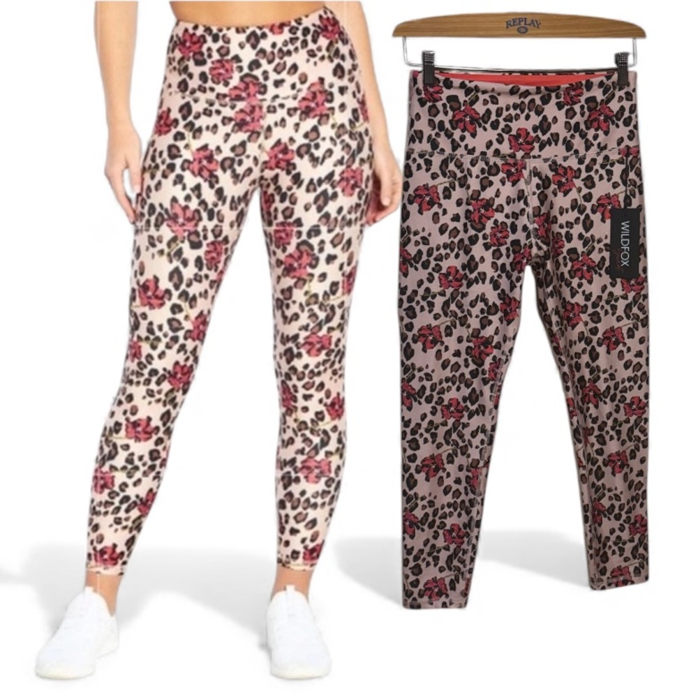 Wildfox Sweat Coral Wild Leopard Print Floral High Waisted Leggings